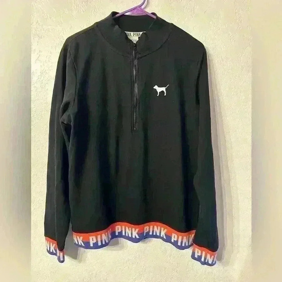Victoria Secret Pink 1/4 Zip Pullover Black Size Large - Picture 1 of 3